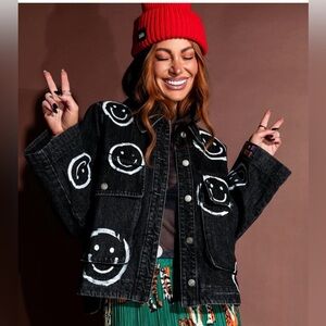 Dressed in Lala Happy Go lucky hand painted denim jacket